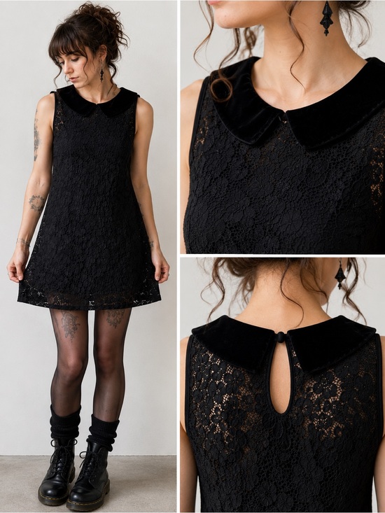 Only Hearts Dresses & Skirts - Only Hearts NYC Black Lace Whimsigoth Dress Velvet Collar Fairy Grunge M